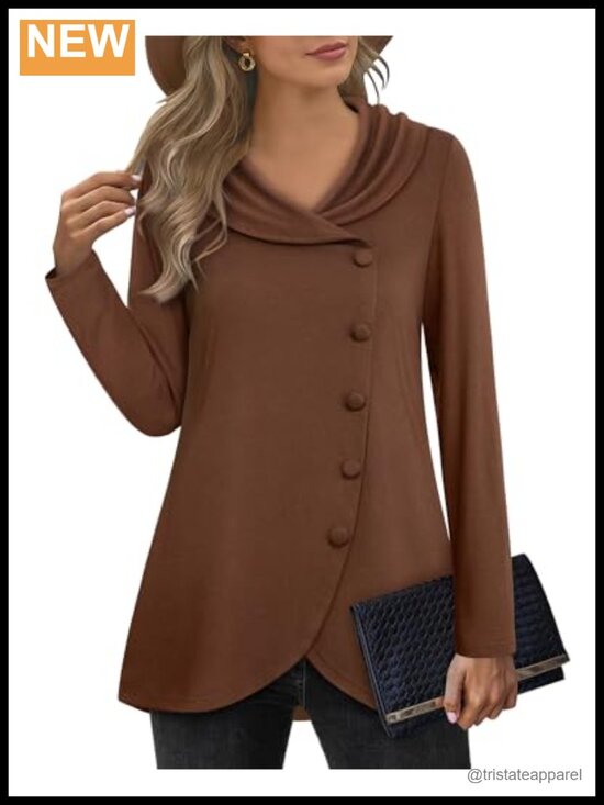 Tops - Women's Long Sleeve Tunic Sweatshirt Cotton Polyester Spandex Casual Pullover